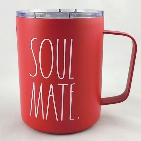 Rae Dunn SOUL MATE Large Letters Red  Double Wall Stainless Steel Coffee Tea Mug - Picture 1 of 8